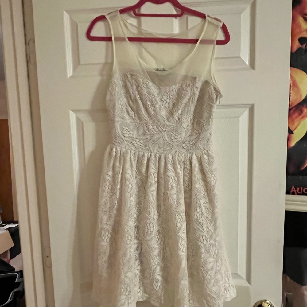 American Rag white lace tank sweetheart neckline fit & flare dress with mesh top